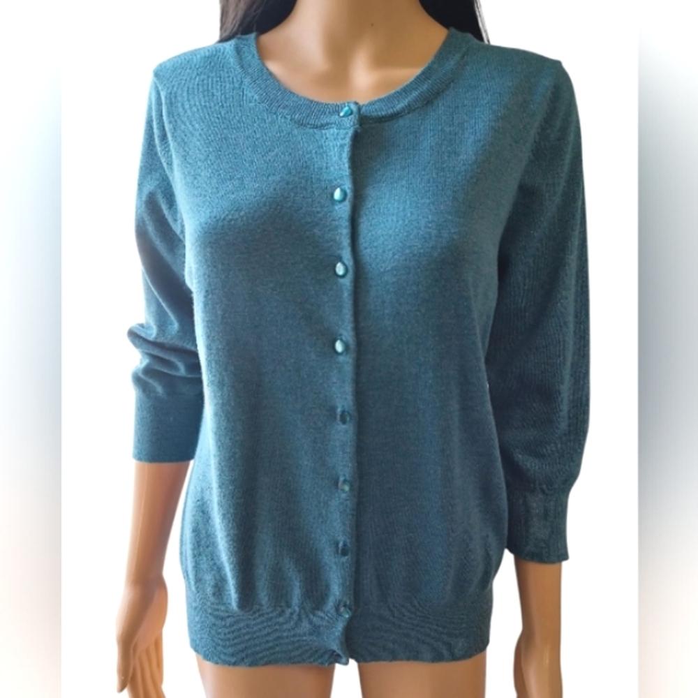 Lyn Women's Blue Cardigan Sweater Button Closure